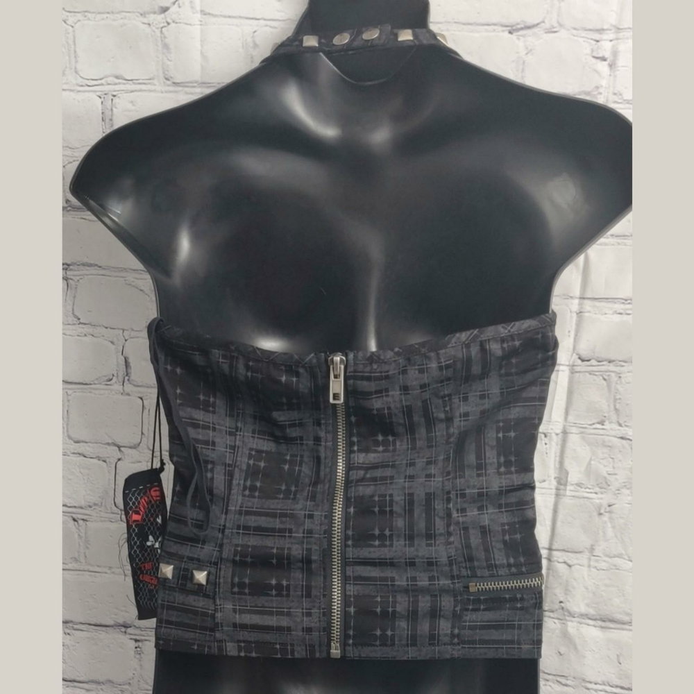 Rare Vintage DEADSTOCK Lip Service Grey Plaid Studded Corset Top - Picture 3 of 8